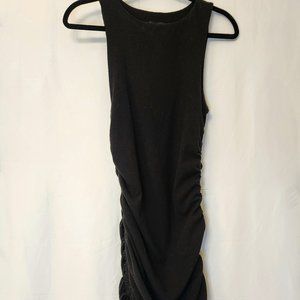 Lulus Black Ribbed Drawstring Ruched Bodycon Dress